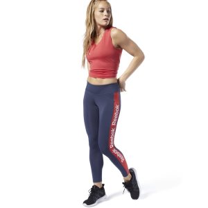 Legginsy Damskie Reebok Training Essentials Linear Logo Granatowe PL 59CMEDP